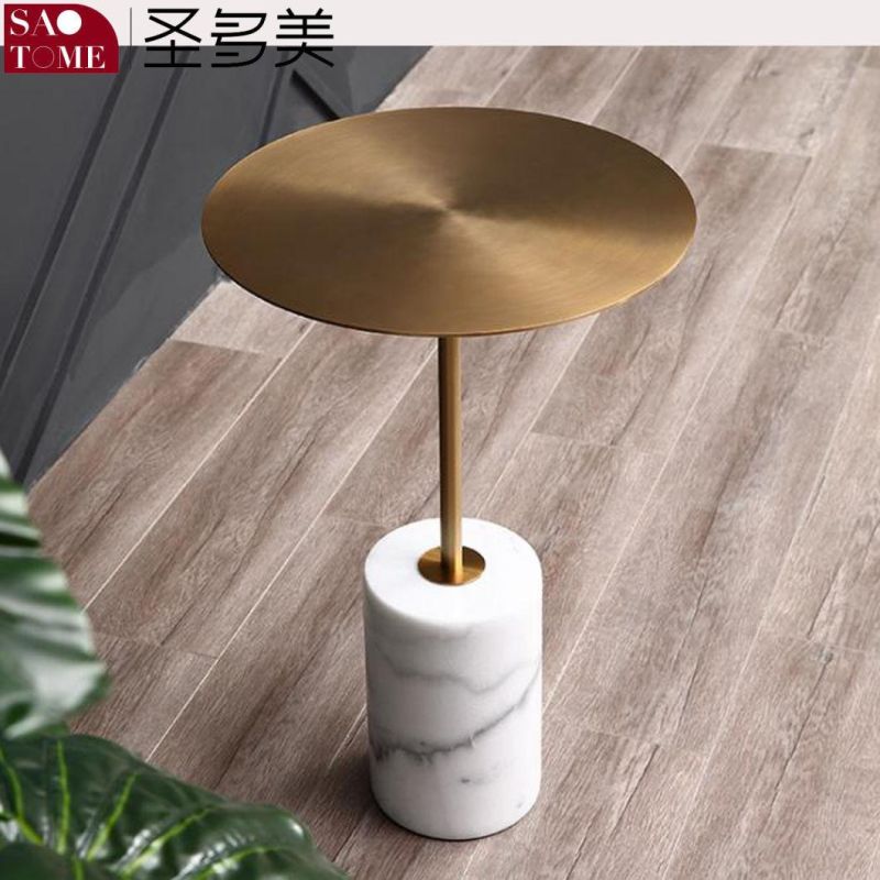 Modern Stainless Steel Pillar Marble Countertop Side Table Coffee Table