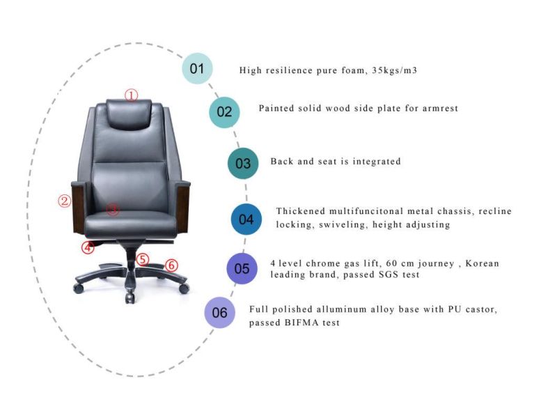 Zode Modern Leather Office Chair with Armrests Executive High Back Luxury Genuine Leather Manager Office Chair