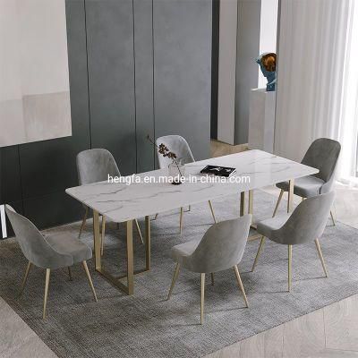 Customized Factory Home Furniture Metal Base Marble Dining Table