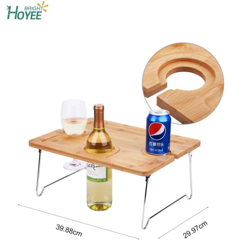 Folding Portable Bamboo Wine Glasses & Bottle Outdoor Wine Picnic Table