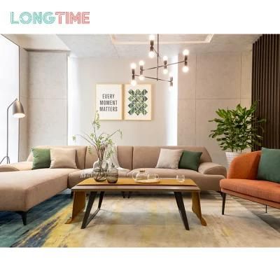 New Design Modern Living Room Elegant Fabric Metal Leg Sofa with Chaise