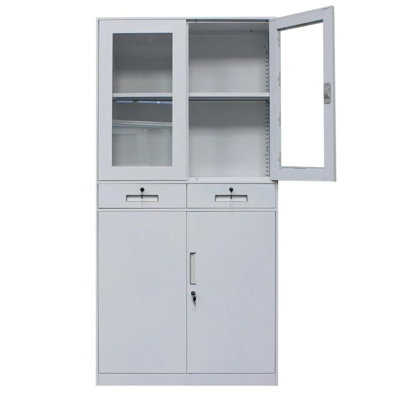 Factory Direct Sale Cupboard 4 Doors Metal Glass Door File Cabinet Office Storage Steel Cabinet
