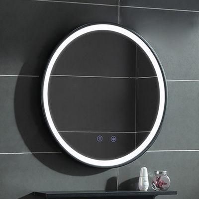 Hotel Home Bathroom Black Golden Round Metal Framed LED Light Mirror with Touch Sensor