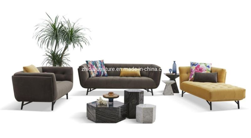 Living Room European Style Velvet Fabric Tufted Chesterfield Sofa