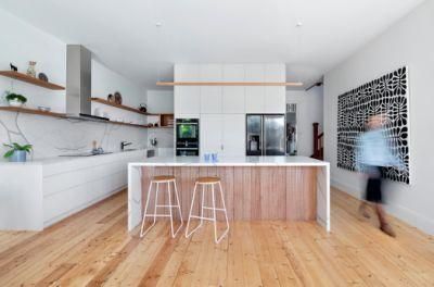 Home Remodel Matt White Drawer Furniture Open Shelf Kitchen with Waterfall Island Beauty Cabinet Furniture