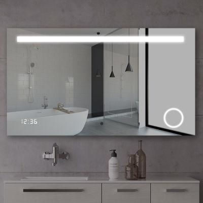 Customized Modern Bathroom LED Lighting Wall Hanging Silver Bathroom Mirror with Magnifying