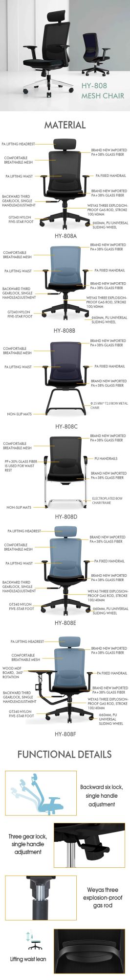 High Back Office Mesh Chair with Mould Form Lumber Support Furniture with Writing Pad