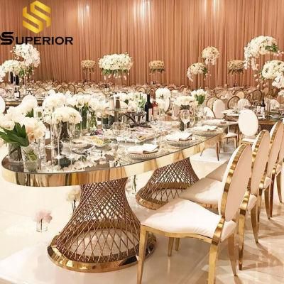 Oval Transparent Glass Dinner Tables for Weddings Party Used Furniture