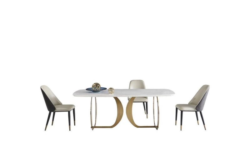 Hotel Furniture Luxury Design Stainless Steel Marble Top Rectangle Dining Table Set