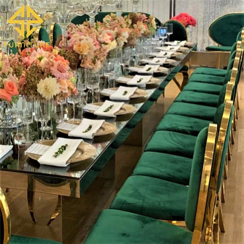 Modern Golden Cross Leg Green Velvet Wedding Chair for Banquet Event Reception