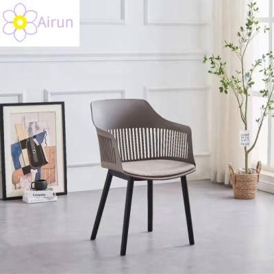 Wholesale Cheap Price Home Furniture Armrest Multiple Colors Customized Plastic Dining Chairs with Upholstered Cushion