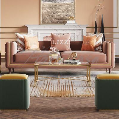 Modern Luxury Dubai Design Living Room Recliner Couch Leisure Home Green Velvet Fabric /Genuine Leather Sofa Set