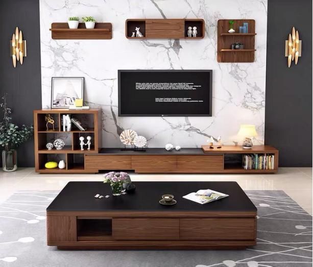 High Quality Classic Living Room Furniture Wood Coffee Table Marble Top
