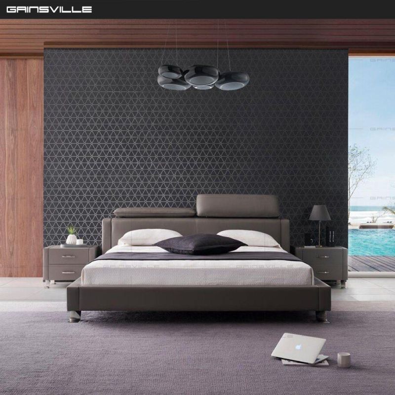 Luxury Home Bedroom Furniture Tufted Bed Design Solid Slatted Leather Beds Set