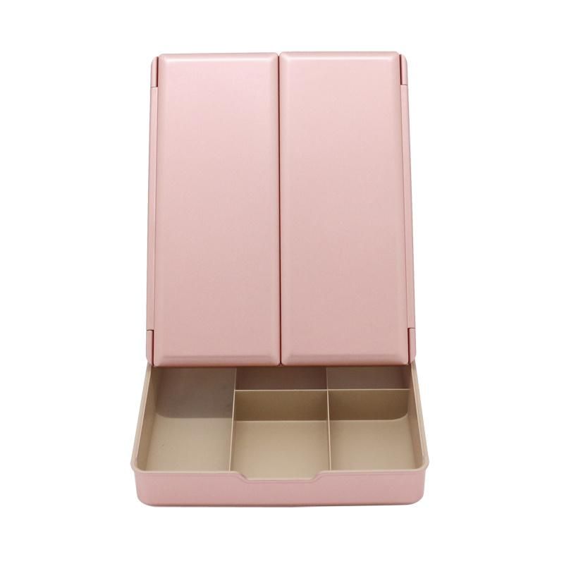 Trifold Lighted Makeup Mirror with Organizer