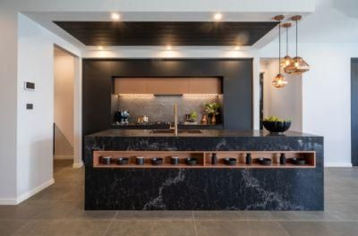 Linear Style Luxury Plywood Frameless Matt Black Lift System Door Modern Kitchen Cabinets