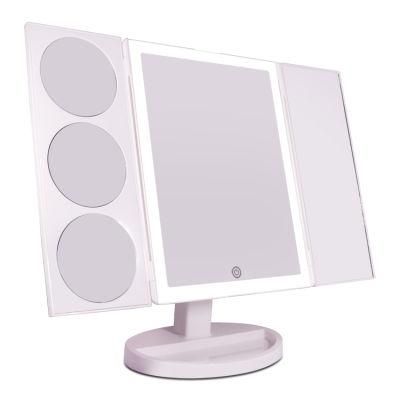 Fashion Gift Touch Switch Trifold Makeup Magnifying Mirror