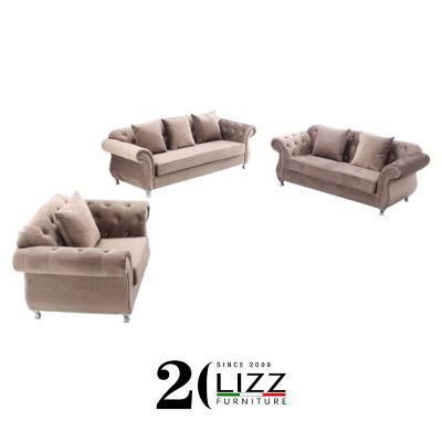 Modern Furniture Living Room Set Chesterfield Style Velvet Fabric Sofa Set