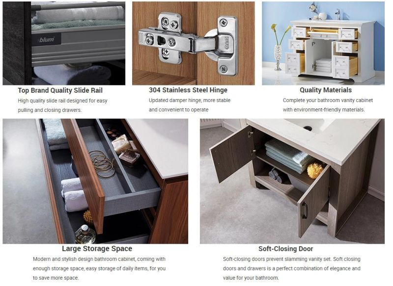 Vama Modern Full Set Wood Melamine Bathroom Furniture Wash Basin Cabinet Mirrored Cabinet for Hotel