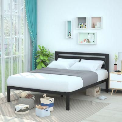 Metal Bed with Modern Industrial Design Headboard - 14 Inch Height for Under-Bed Storage - Wood Slats - Easy Assemble, Full