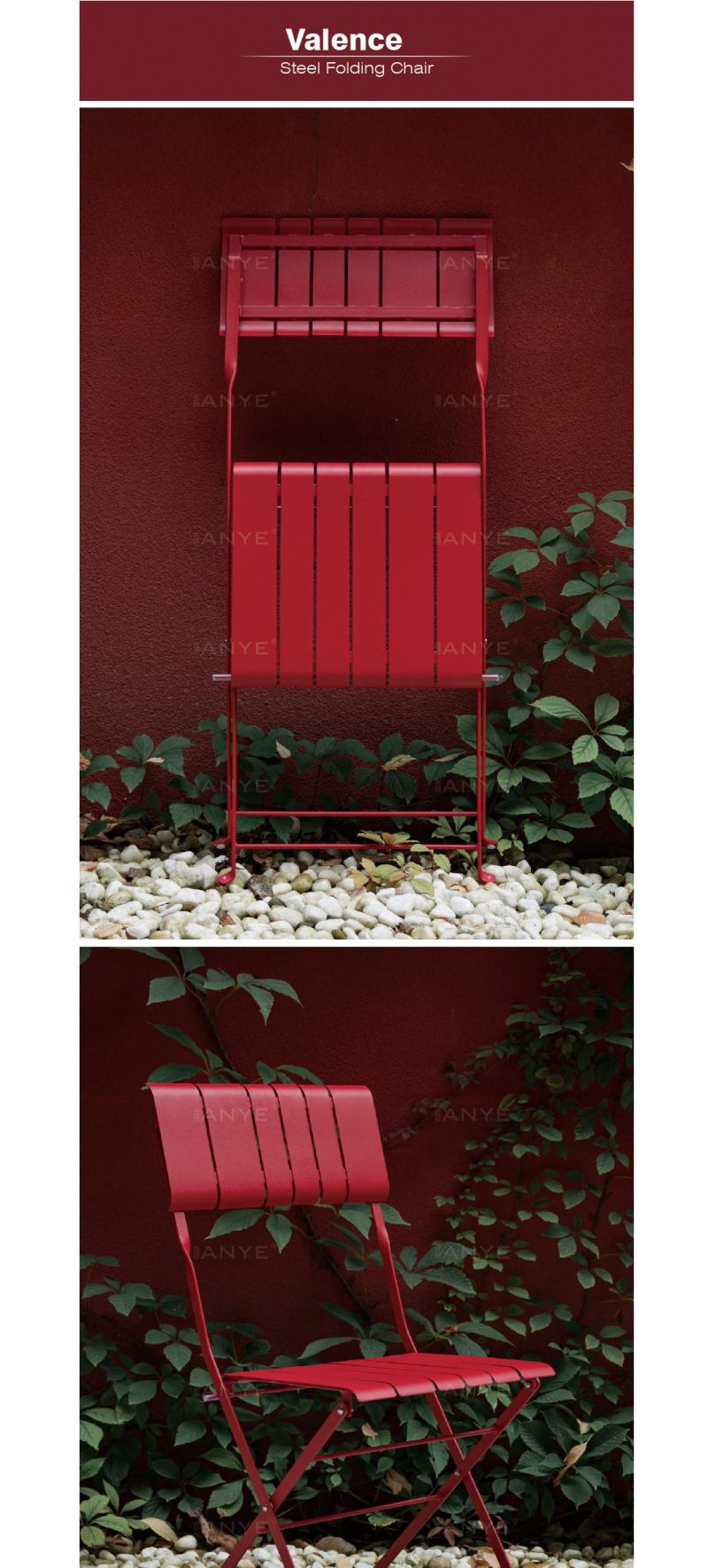 Durable Solid Steel Slats Design Red Folding Side Chair Modern Furniture Tea Chair