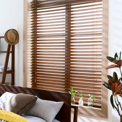 Convenient Motorized Wood Venetian Blind for Kitchen Window