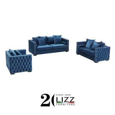 European Modern Living Room Furniture Luxury Velvet Fabric Sofa with Armrest