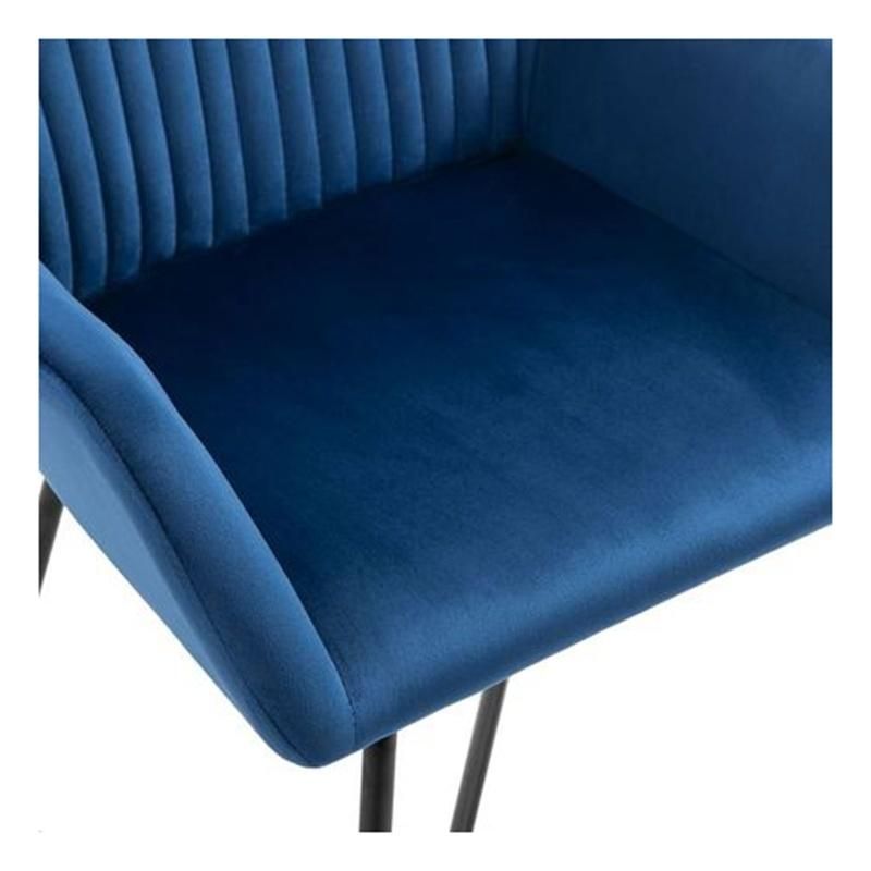 Vertical Stripe Back Armchair Blue Fabric Seat Dining Room Chairs