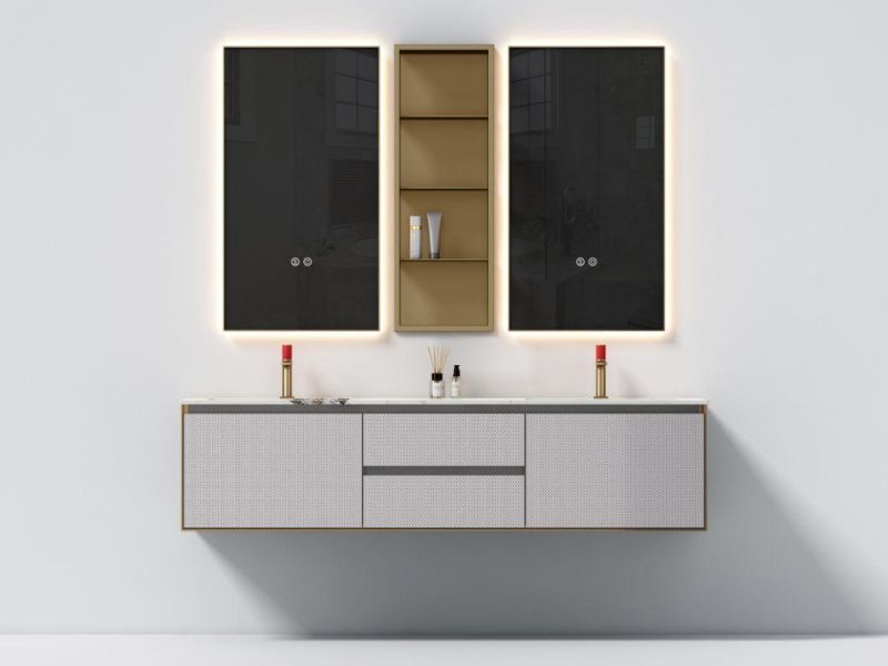 Gray Melamine Bathroom Vanity with LED Round Mirror