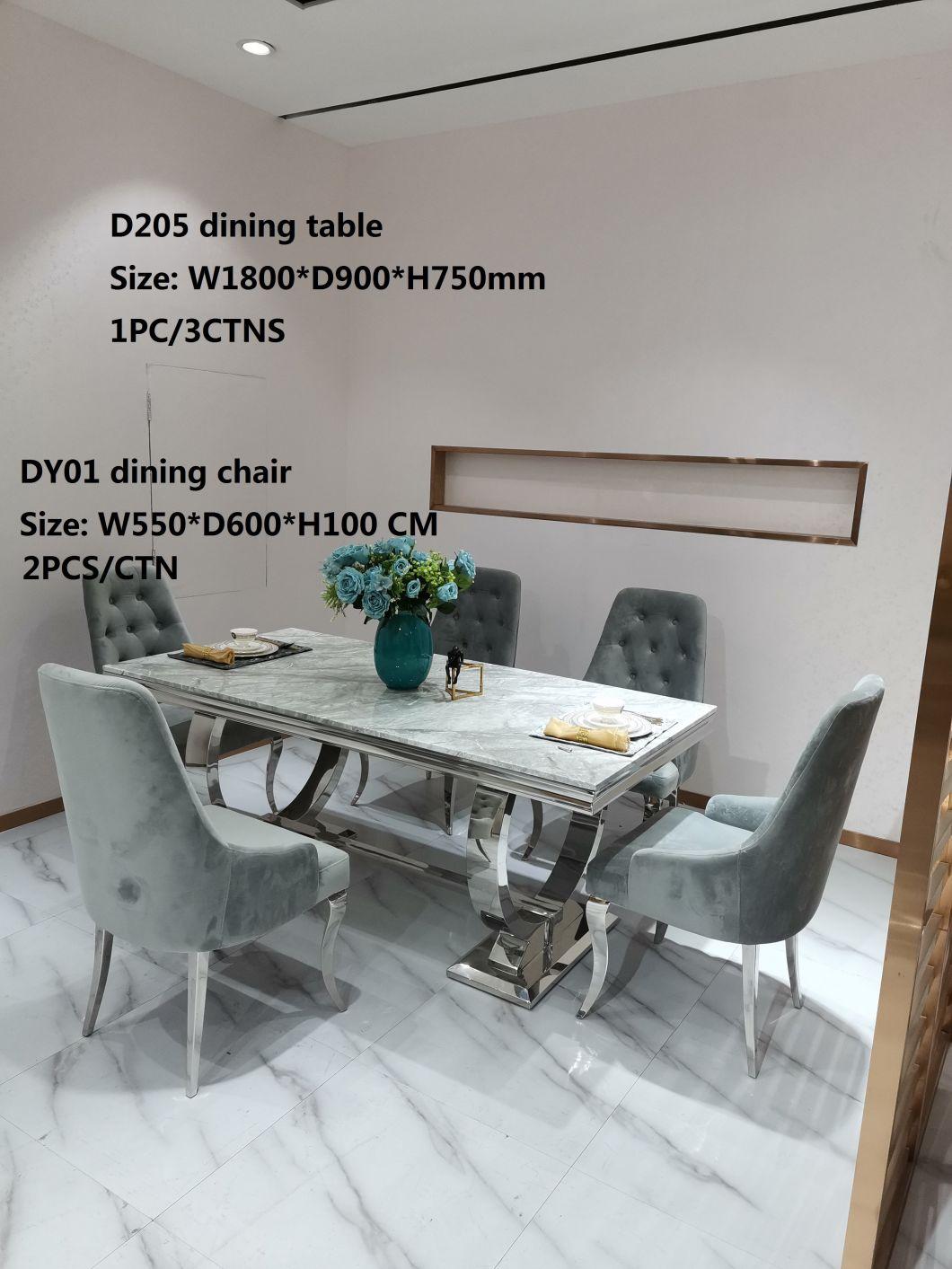 Dopro New Design Modern/Contemporary Stainless Steel Polished Silver Dining Chair Dy01, with Velvet Upholstery