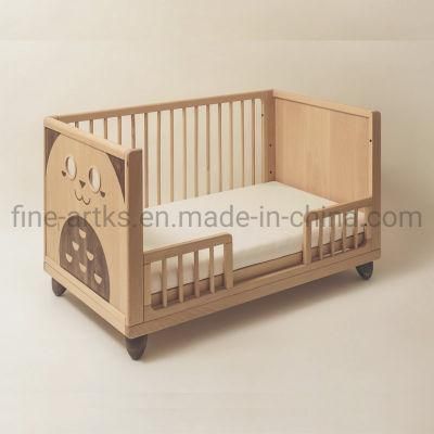 Cartoon Adjustable Height Children Bed Extendable Solid Wood Baby Playpen Crib