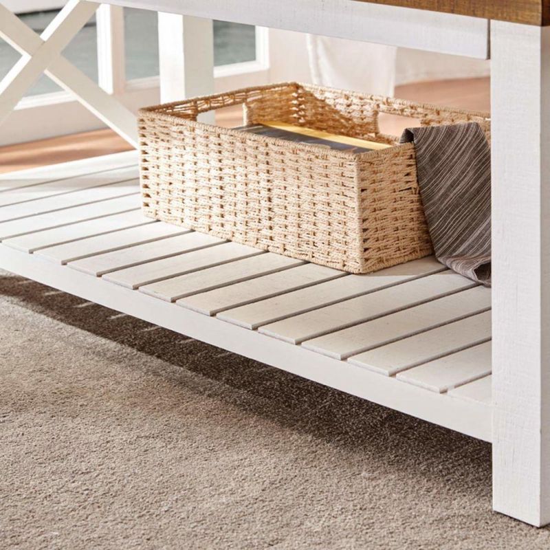 Farmhouse Coffee Table, Wood Rustic Vintage Cocktail Table for Living Room with Shelf