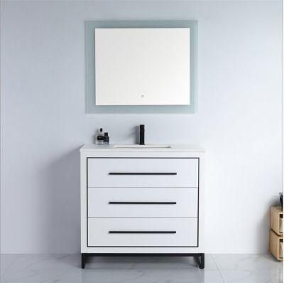 Simple Solid Wood Bathroom Cabinet with Ceramics Top Modern