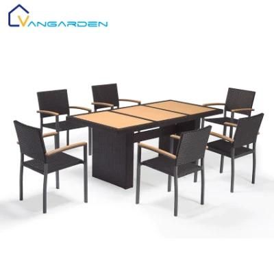 6 Seater Rattan Outdoor Furniture Table Set with Plastic Wood Top