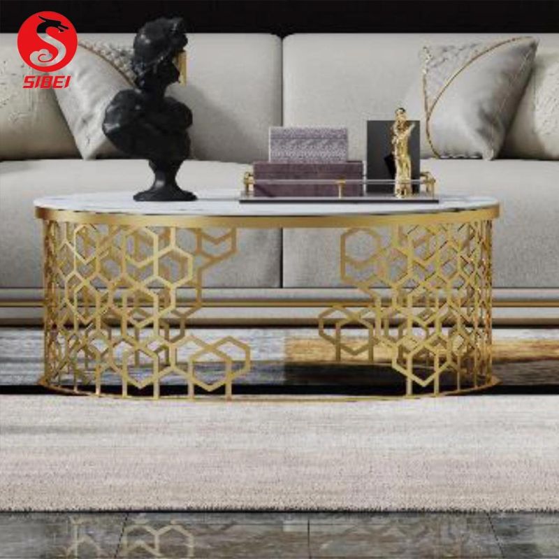 Unique Luxury Modern Marble Glass Stainless Steel Home Furniture Side Table and Small Coffee Table
