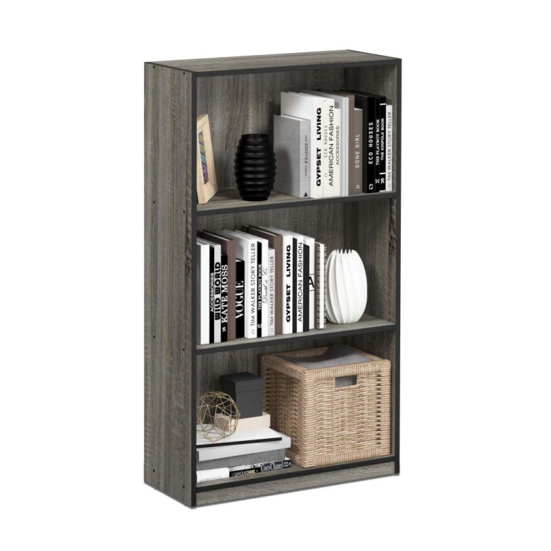 Basic 3-Tier Bookcase Storage Shelves, French Oak Grey