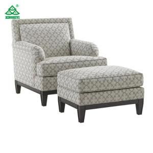 High Density Foam Luxury Fabric Single Sofa with Ottoman Ash Wood Base for Hotel Living Room