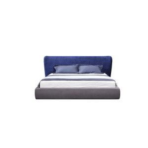 Modern Design King Size Bed with Fabric Blue Headboard