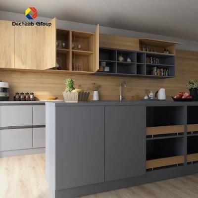 Guangdong Plastic Film Modern Grey Lacquer Kitchen Cabinets