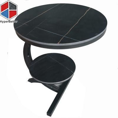 OEM ODM Service Round Black Sintered Stone Coffee Table Black Tube 2 Tier Base