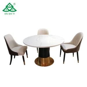 Dining Room Round Marble Dining Table Set with Metal Base