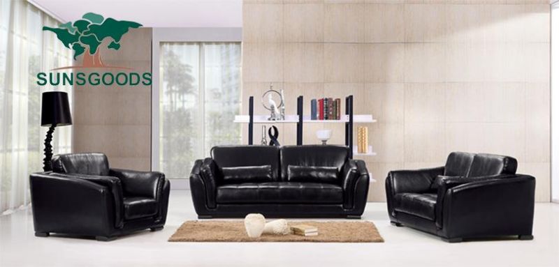 Black Colour Real Leather Sofa Furniture for Living Room