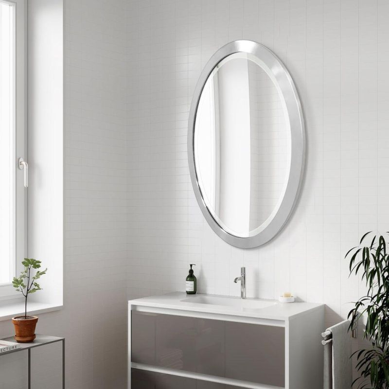 Wide Oval Frame Stainless Steel Modern Wall Mirror for Bathroom Oval Beveled Mirror, 22" X 30"