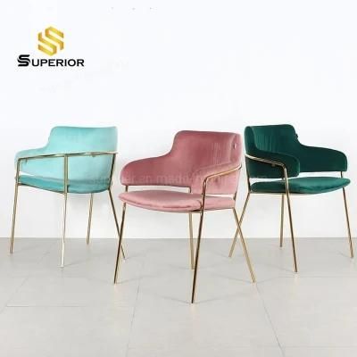 High Quality Modern Gold Chrome Legs Dining Chair with Armrest