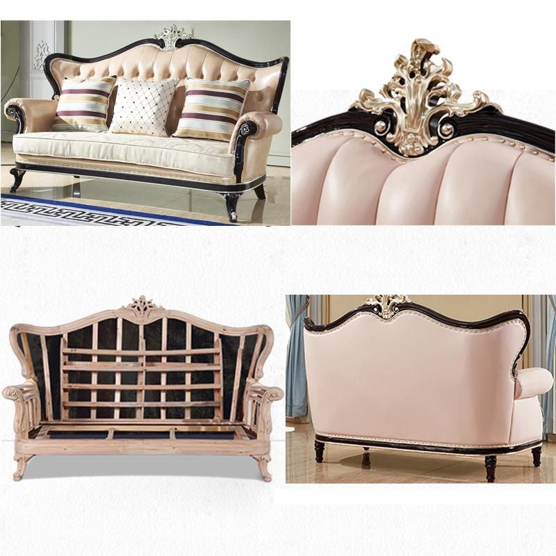 Wood Carved Modern Leather Sofa Set From Foshan Sofa Furniture Factory