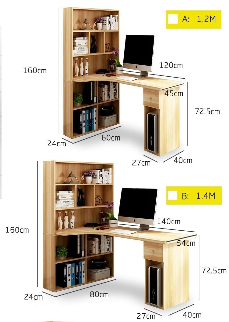 Modern Child Wooden Bookcase with Study Table Set Computer Desk Customized