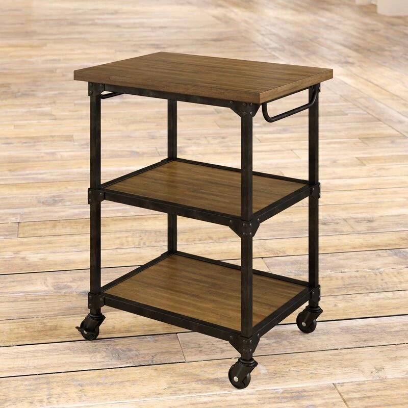 Home Basic 3-Tier Kitchen Solid Wood Top Rolling Microwave Cart on Wheels Kitchen Trolley