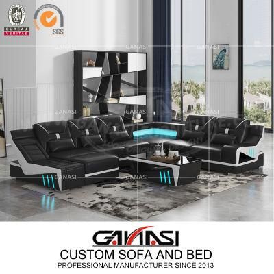 Super Modern Furniture Home Genuine Leather Sofa Sets with Table