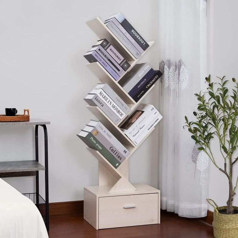Modern Bookshelf Free Standing Wood Bookcase with Drawers for Living Room Bedroom Home Office