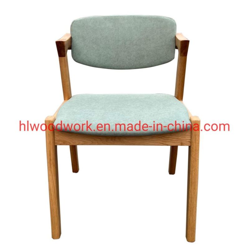 Oak Wood Z Chair Oak Wood Frame Natural Color Green Fabric Cushion and Back Dining Chair Coffee Shop Chair Office Chair Home Furniture